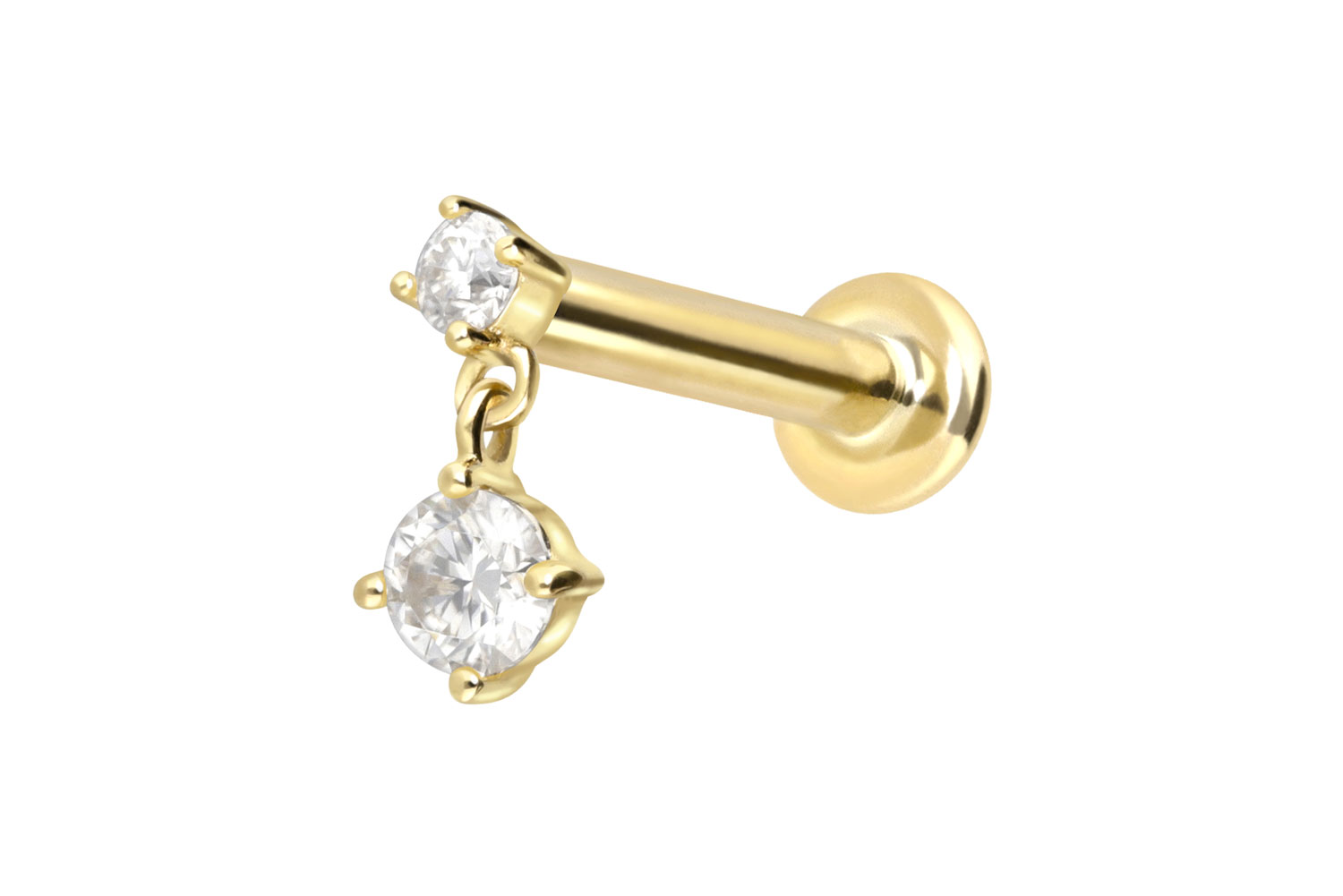 14 Karat Gold Labret Piercing mit Innengewinde 2 MOISSANITE
